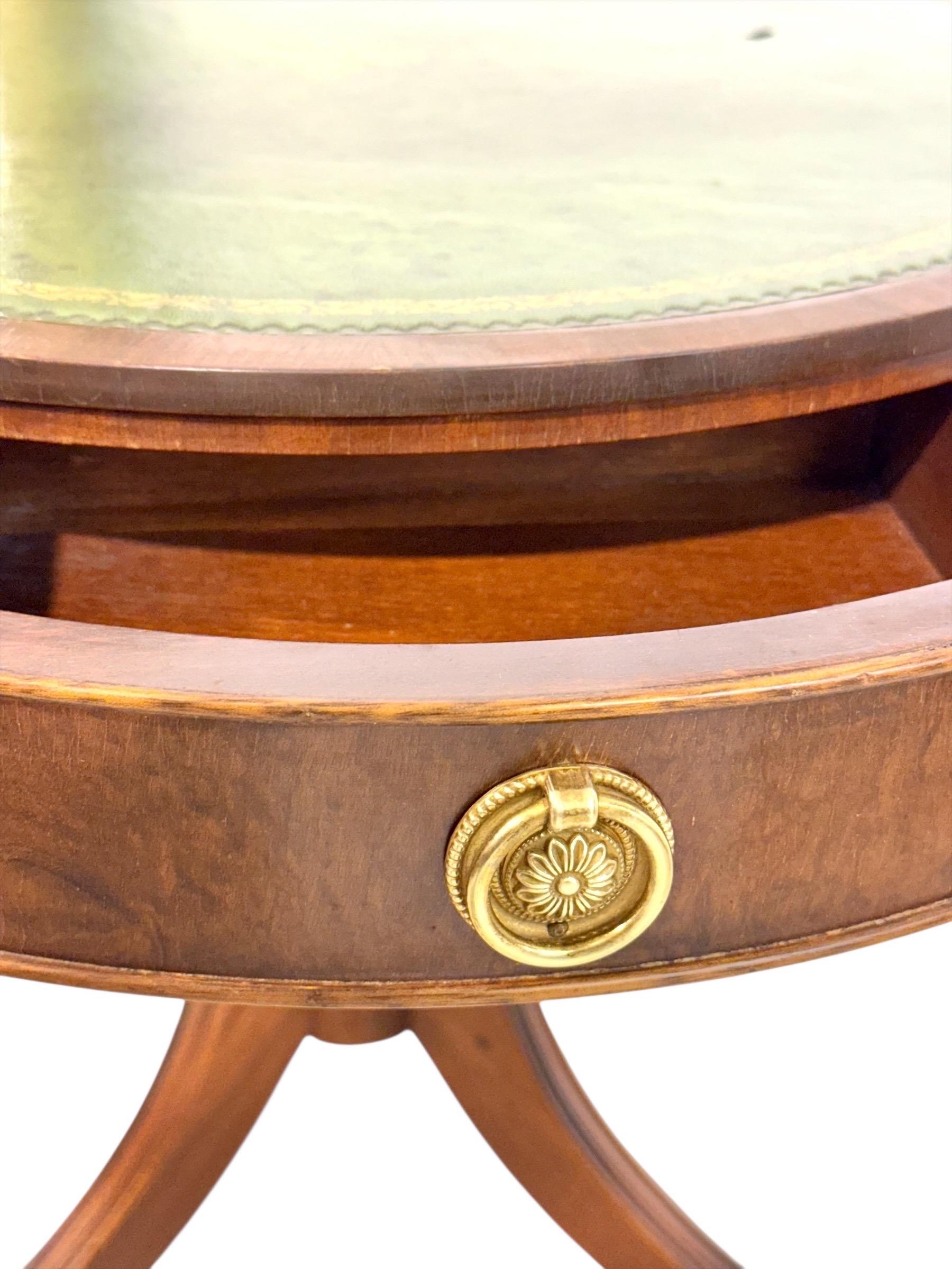 19th Century English Drum Gueridon with Leather Top and Drawers For Sale 2