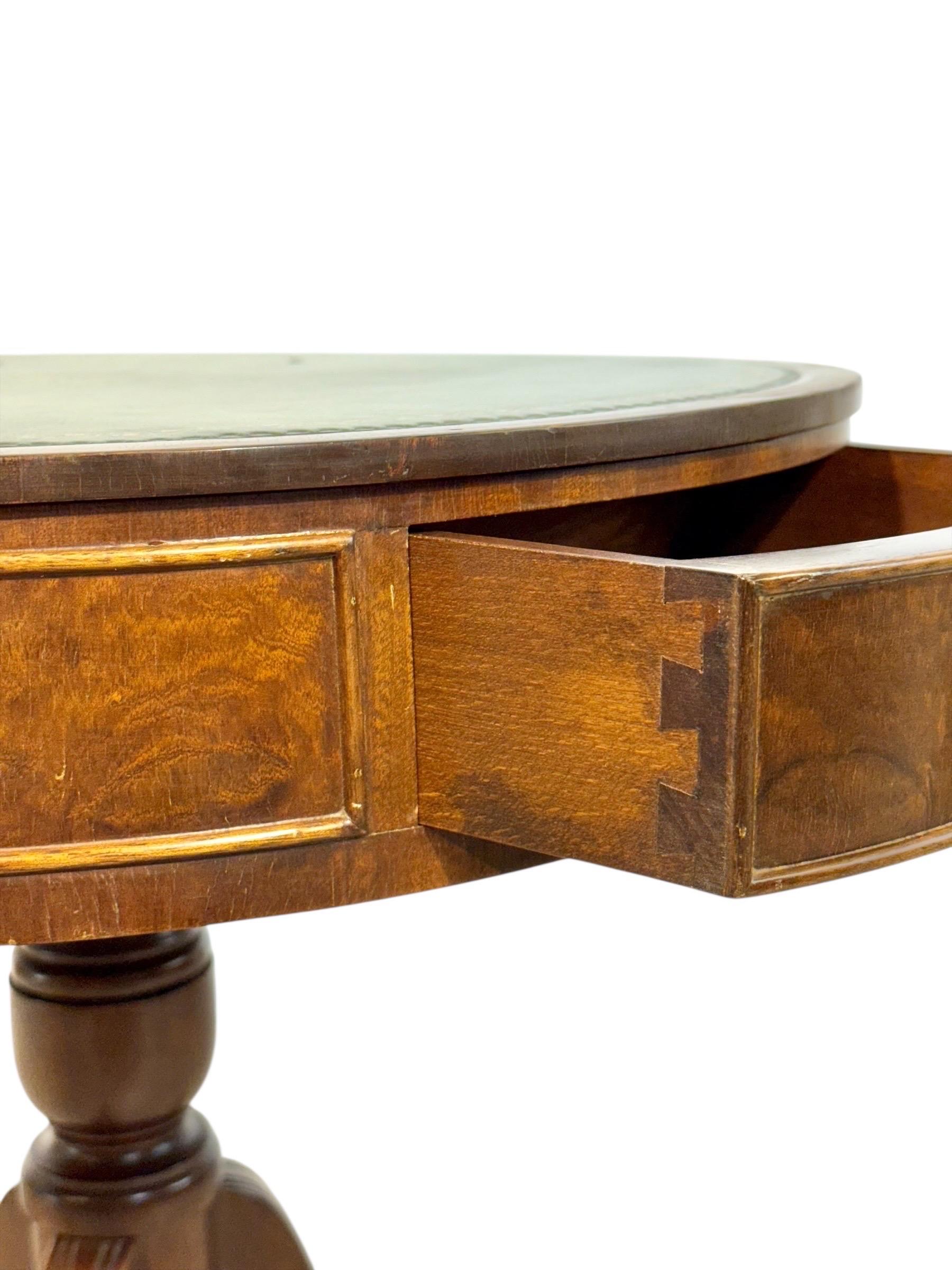 19th Century English Drum Gueridon with Leather Top and Drawers For Sale 3