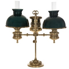 19th Century English Duplex Green Case Glass Double Student Lamp
