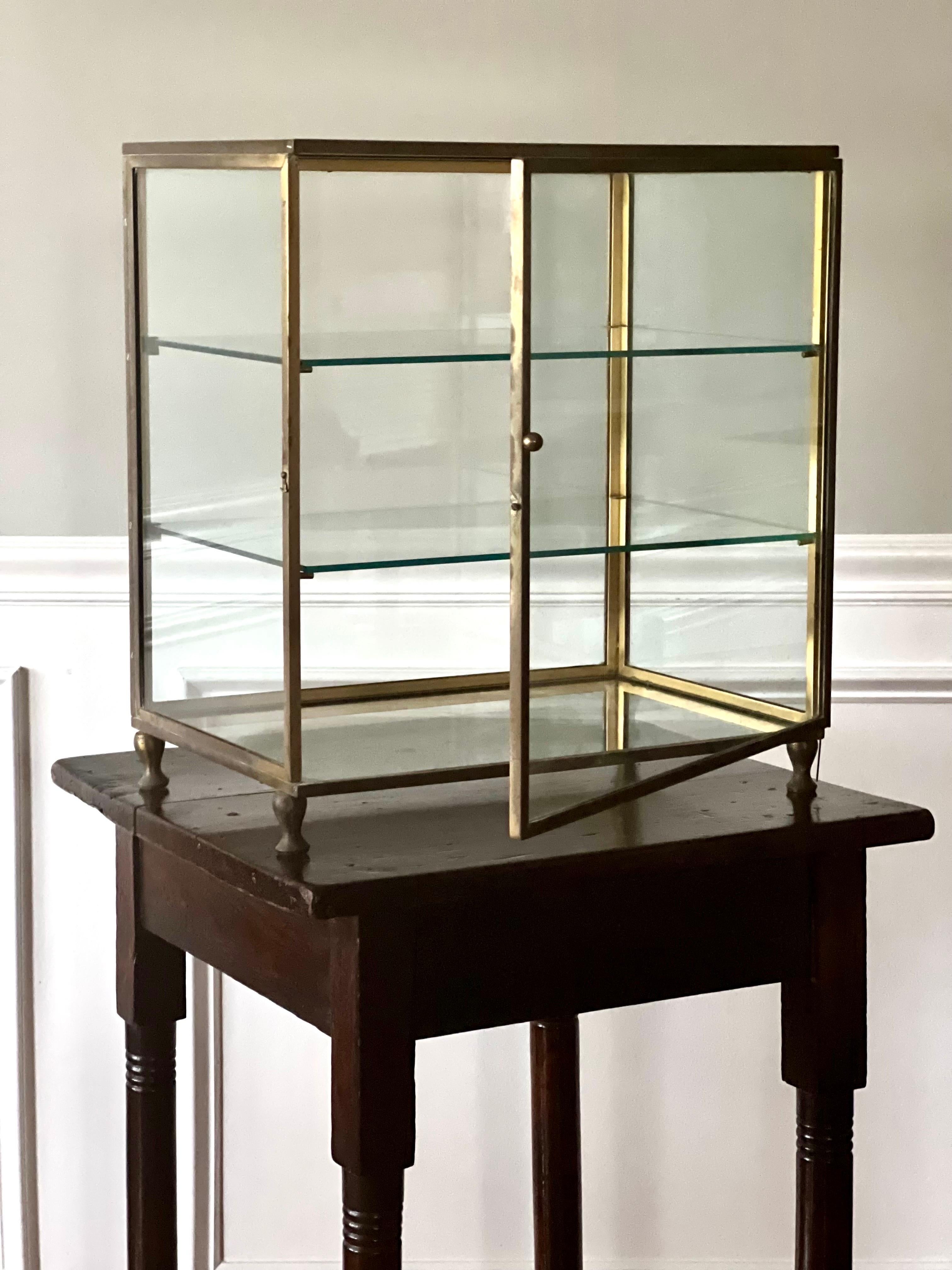 19th Century English Early Modernist Bronze and Glass Countertop Vitrine In Good Condition In Doylestown, PA
