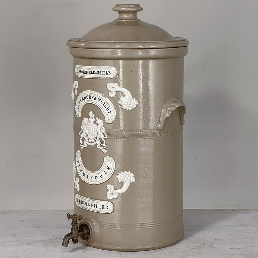 Arts and Crafts 19th Century English Earthenware Water Dispenser for Charcoal Filter For Sale