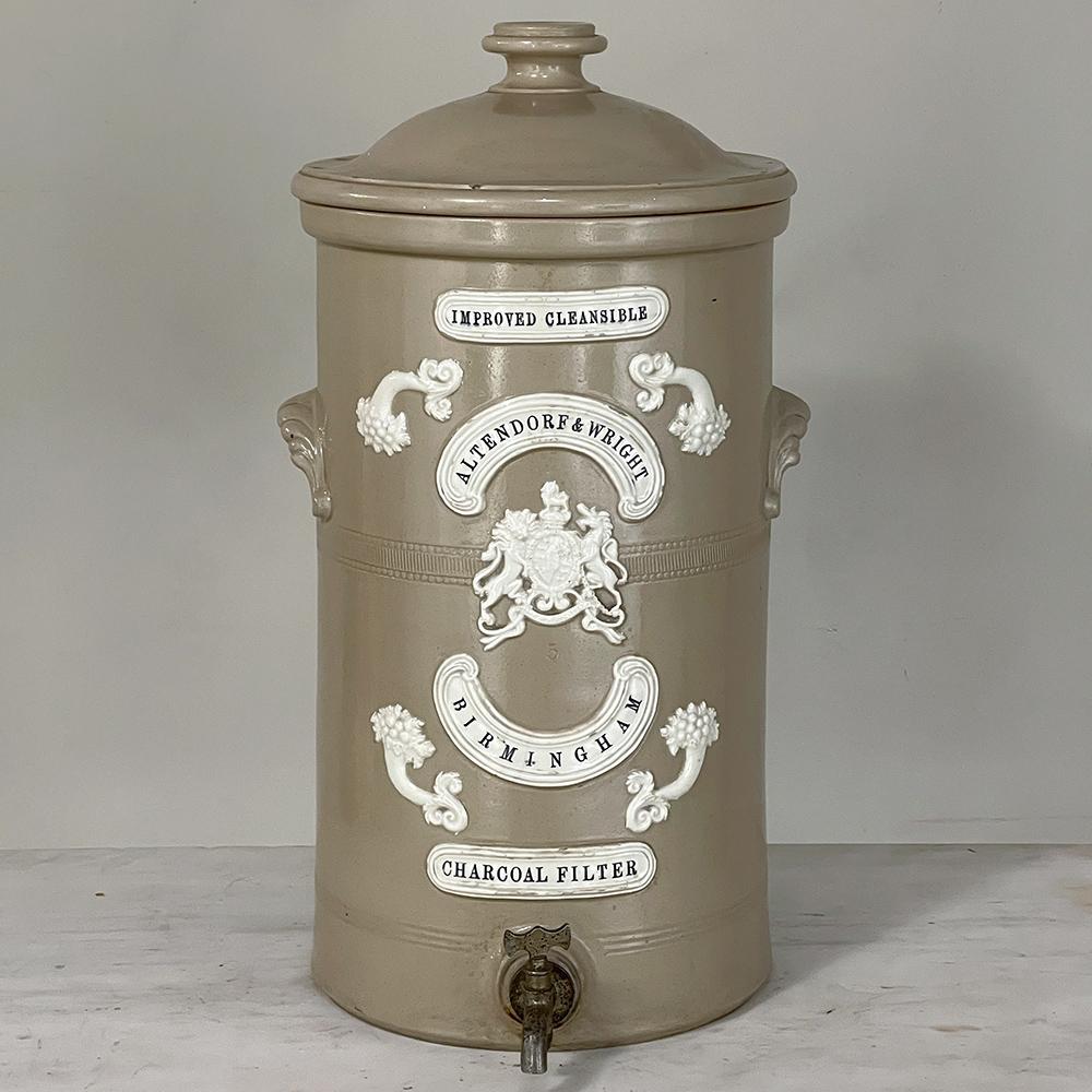 Glazed 19th Century English Earthenware Water Dispenser for Charcoal Filter For Sale
