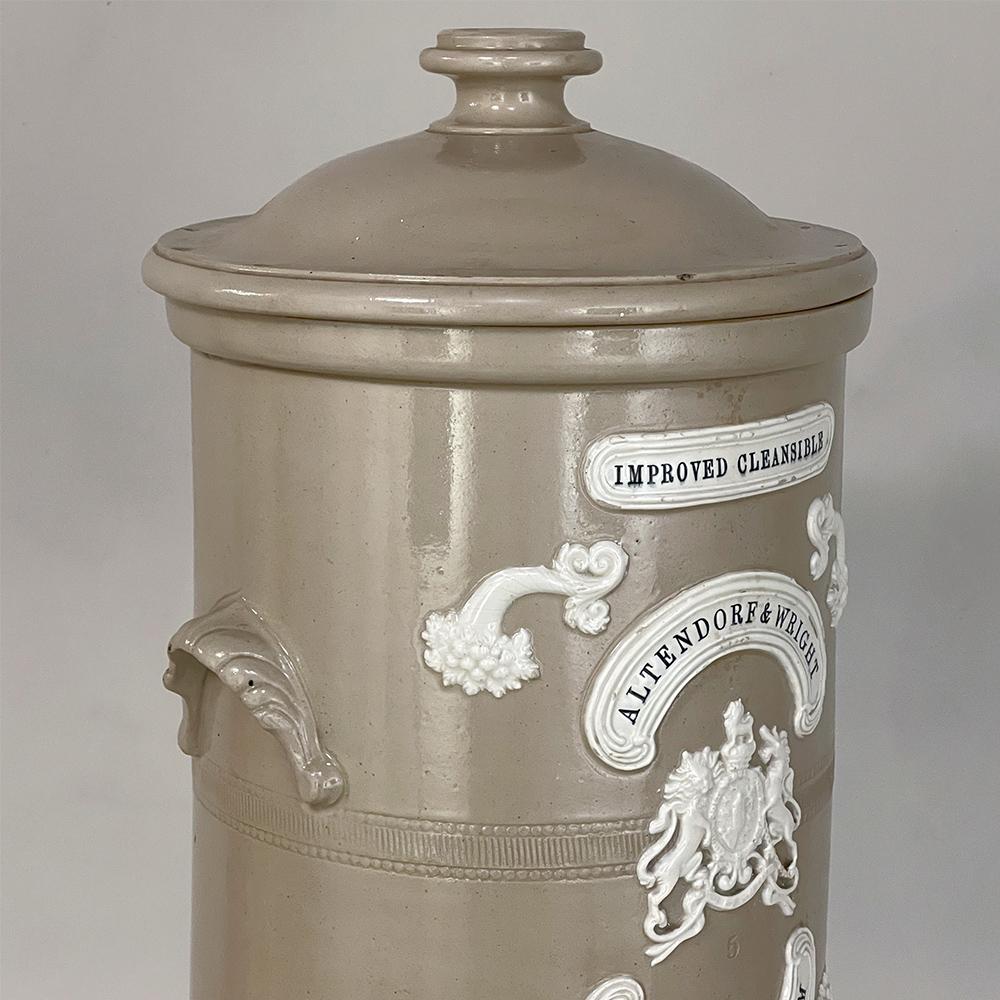 19th Century English Earthenware Water Dispenser for Charcoal Filter In Good Condition For Sale In Dallas, TX