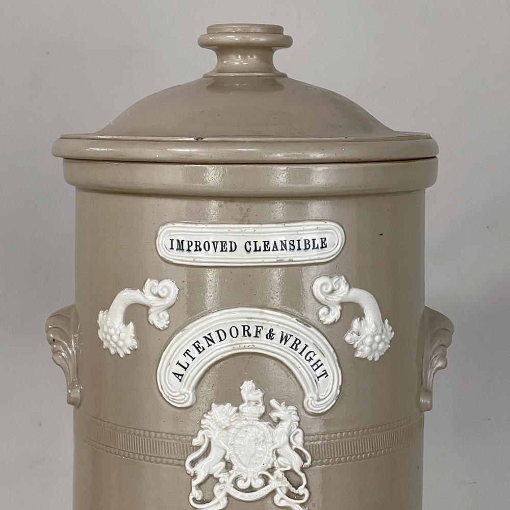 Late 19th Century 19th Century English Earthenware Water Dispenser for Charcoal Filter For Sale