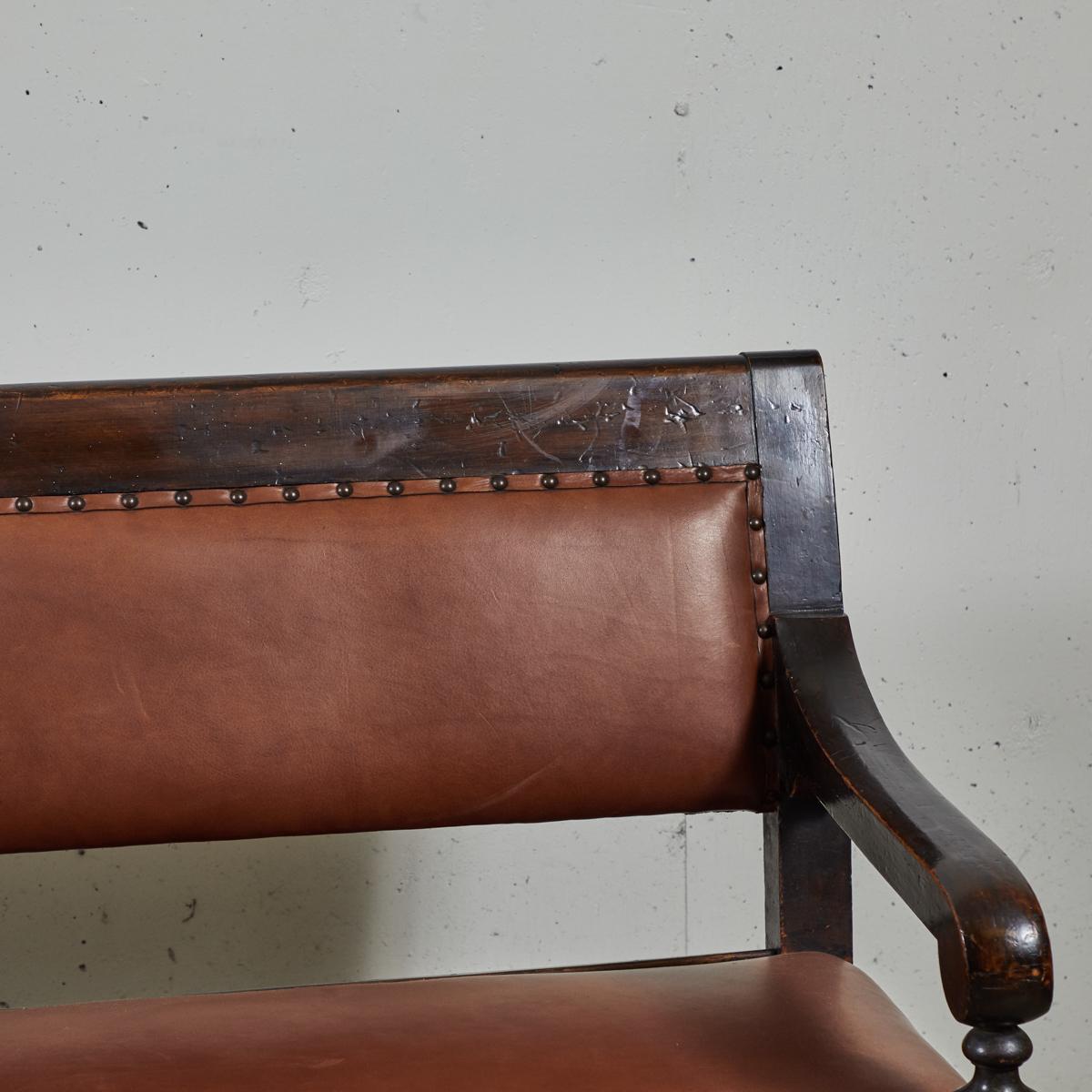 19th Century English Ebonized and Upholstered Leather Bench from Masonic Lodge 2