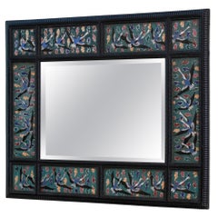 19th Century English Ebonised Mirror Incorporating Chinese Cloisonné Panels