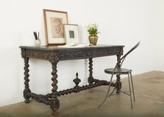 19th Century English Ebonized Barley Twist Library Table Desk