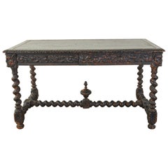 19th Century English Ebonized Barley Twist Library Table Desk