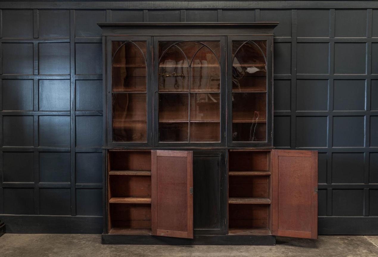 19th Century English Ebonized Mahogany Arched Glazed Bookcase 6