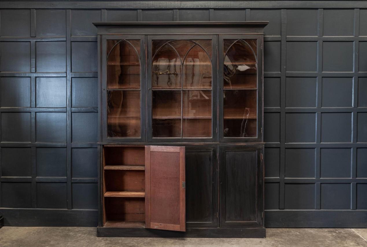 19th Century English Ebonized Mahogany Arched Glazed Bookcase 7