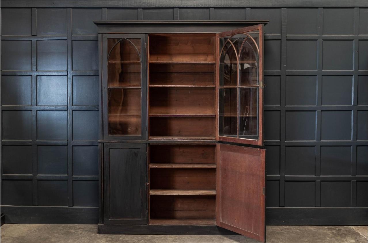 19th Century English Ebonized Mahogany Arched Glazed Bookcase 8