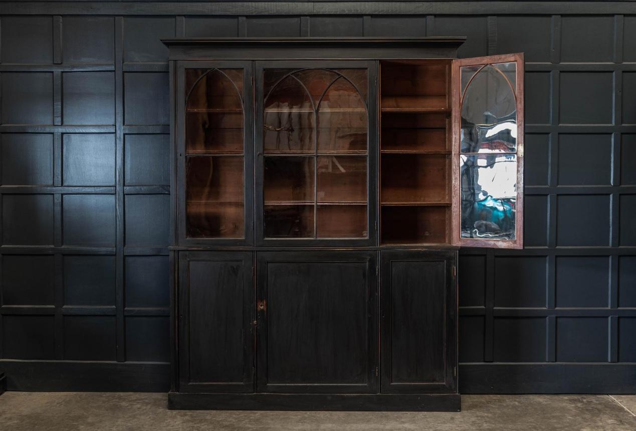 Late 19th Century 19th Century English Ebonized Mahogany Arched Glazed Bookcase