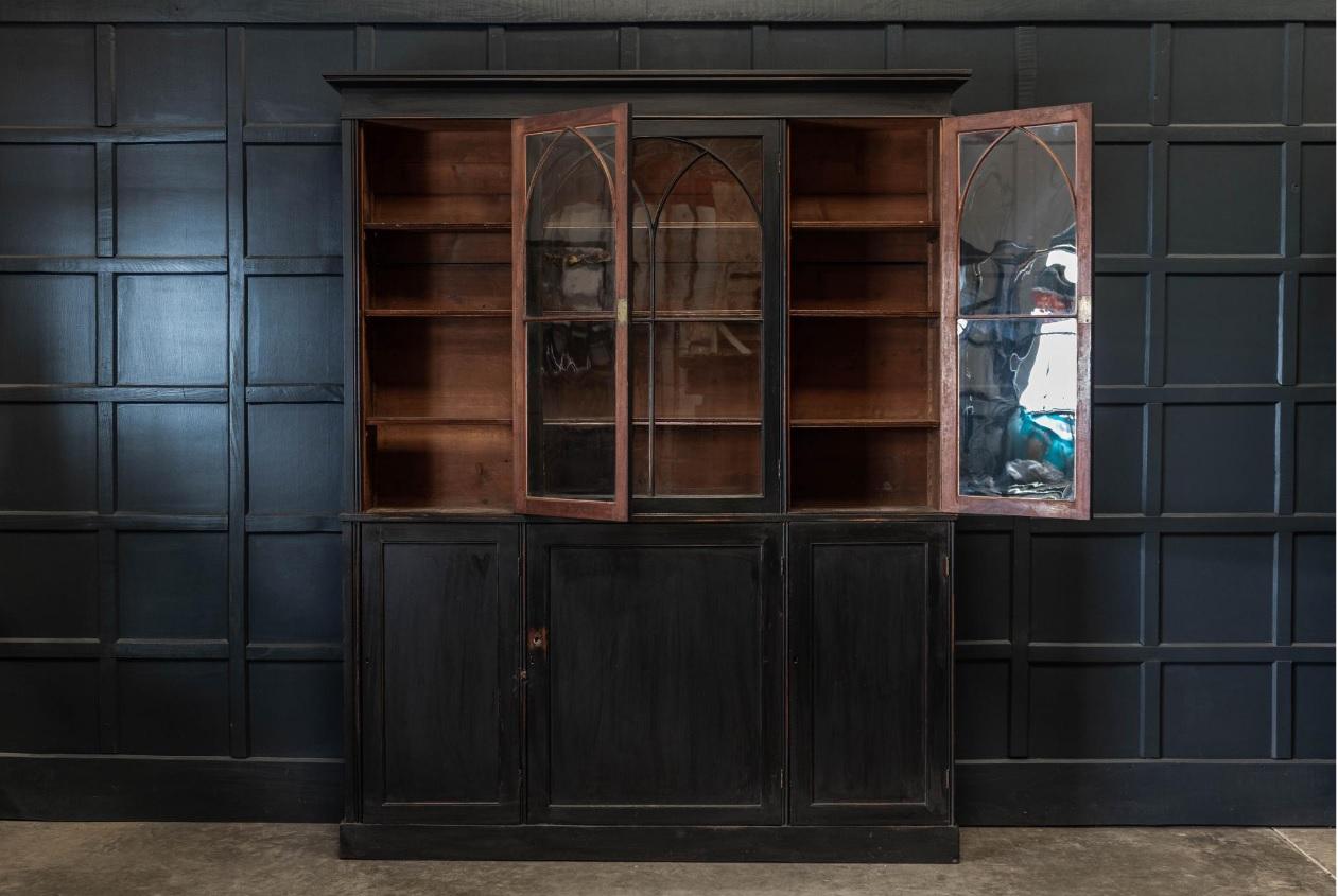 19th Century English Ebonized Mahogany Arched Glazed Bookcase 1