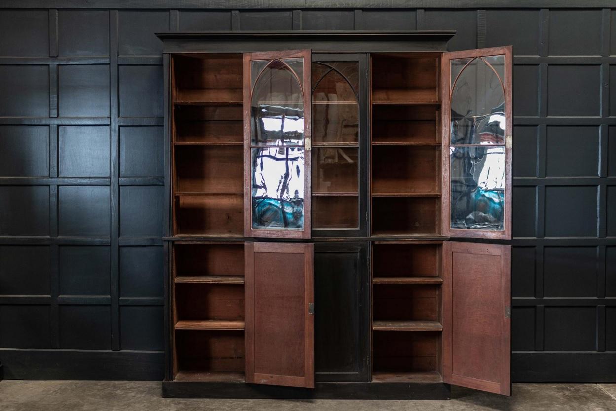 19th Century English Ebonized Mahogany Arched Glazed Bookcase 2
