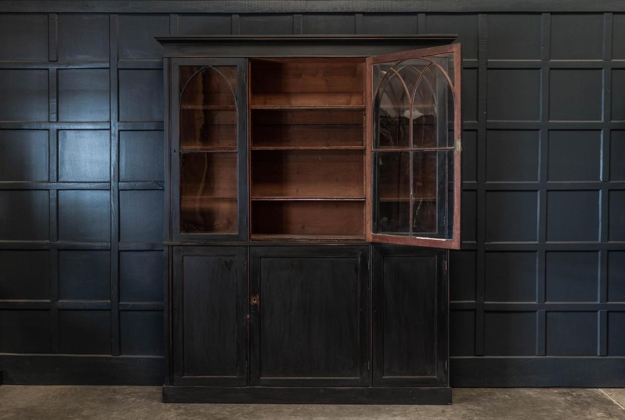 19th Century English Ebonized Mahogany Arched Glazed Bookcase 3