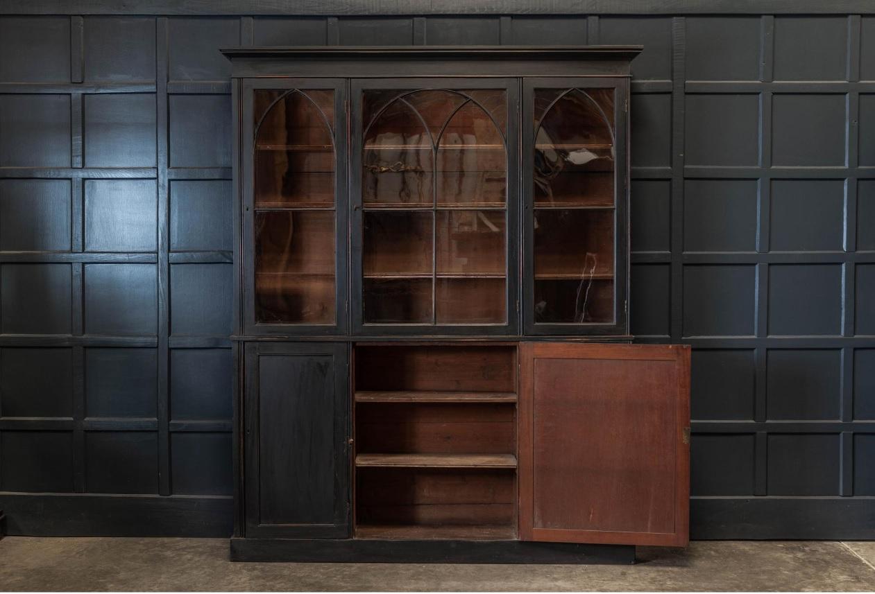 19th Century English Ebonized Mahogany Arched Glazed Bookcase 4