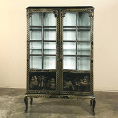 19th Century English Ebonized and Painted Chinese Style Curio Cabinet, Bookcase