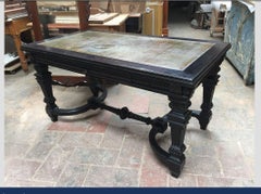19th Century English Ebonized Writing Desk with Leather Top, 1890s
