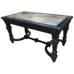 19th Century English Ebonized Writing Desk with Leather Top, 1890s