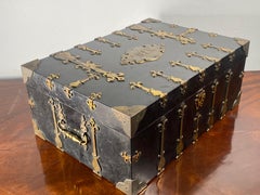 19th Century English Ebony and Brass Mounted Box, in the Style of a Coffre Fort