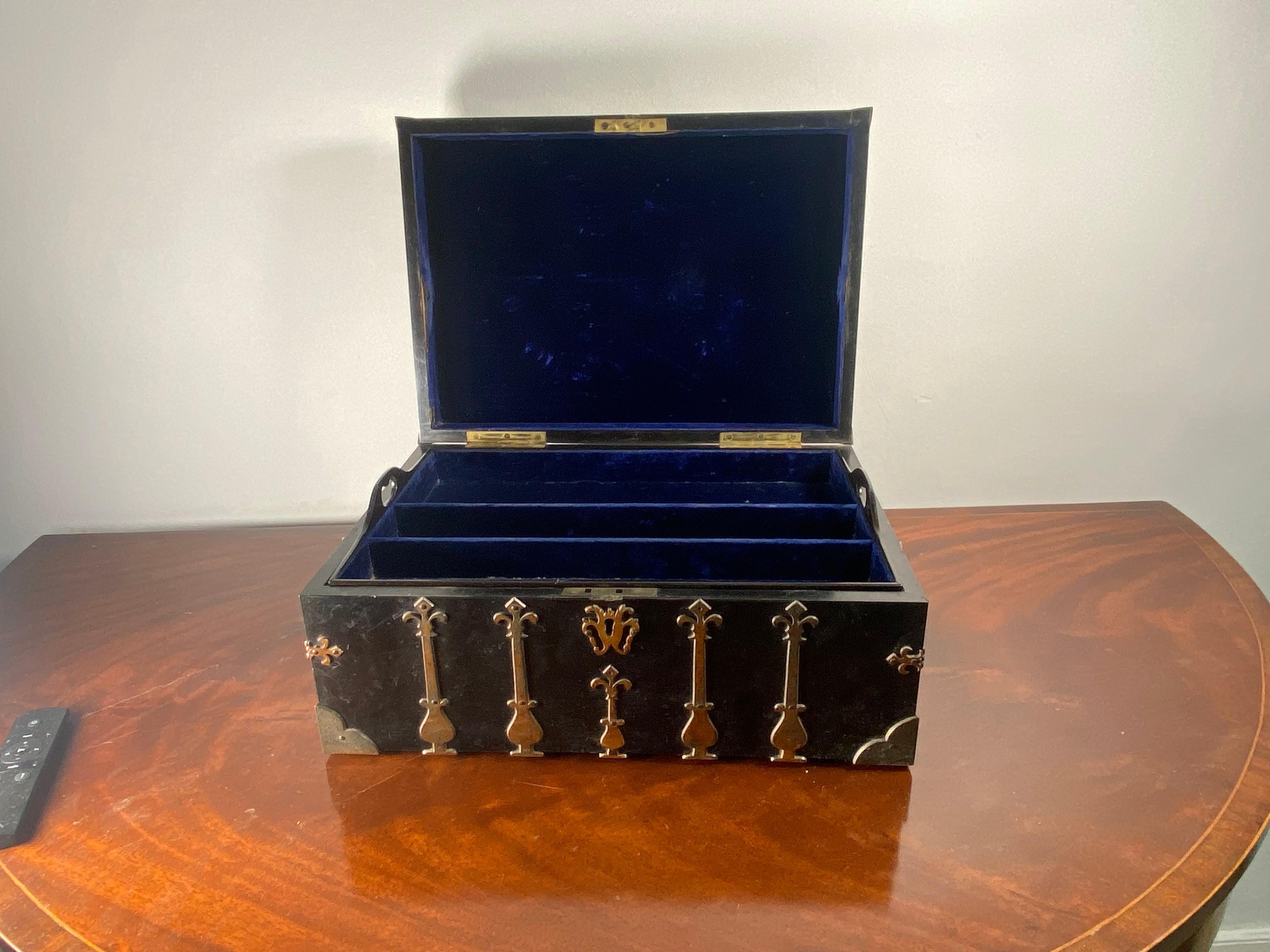19th Century English Ebony and Brass Mounted Box, in the Style of a Coffre Fort In Good Condition In London, GB