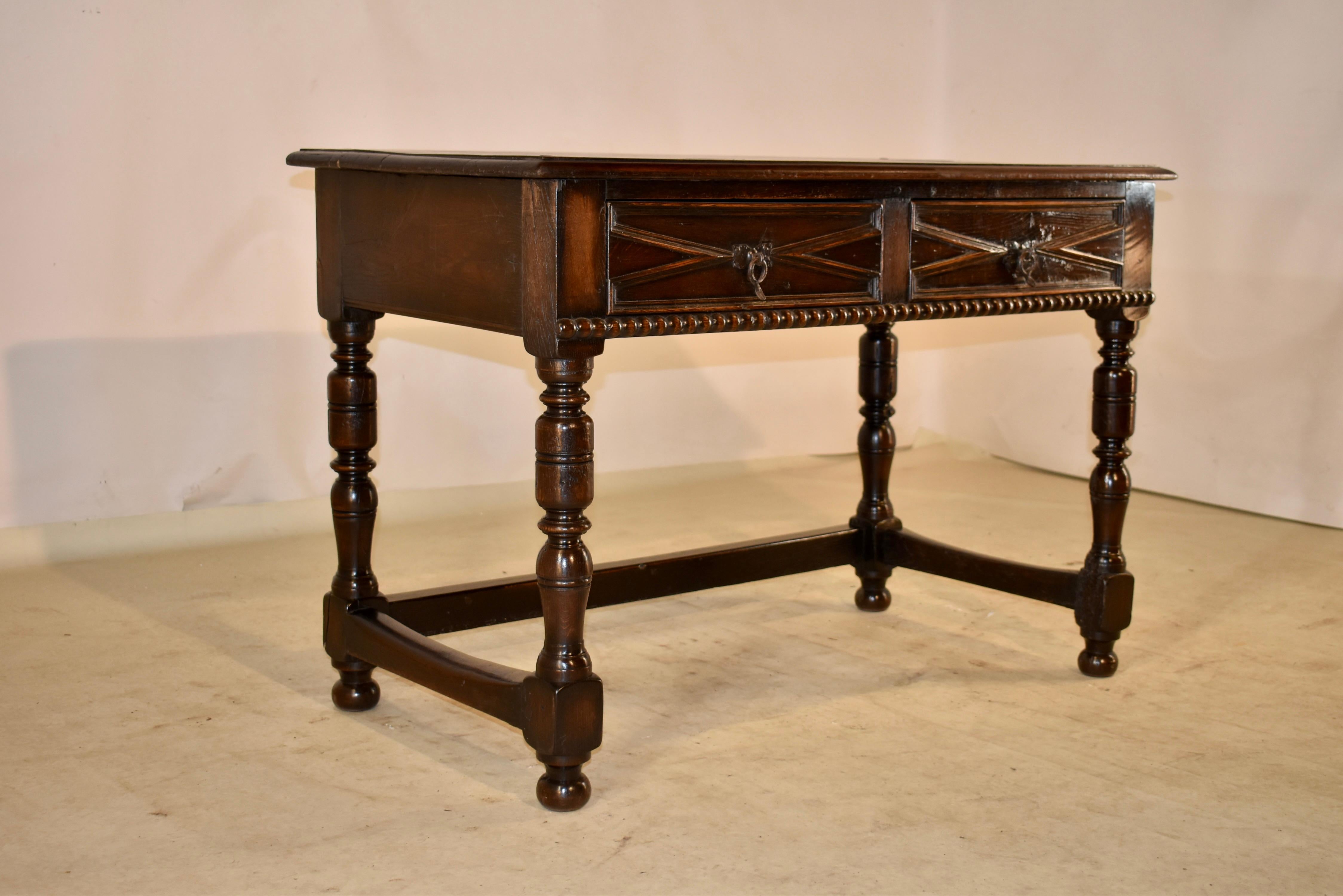 19th Century English Elm and Oak Writing Table In Good Condition In High Point, NC