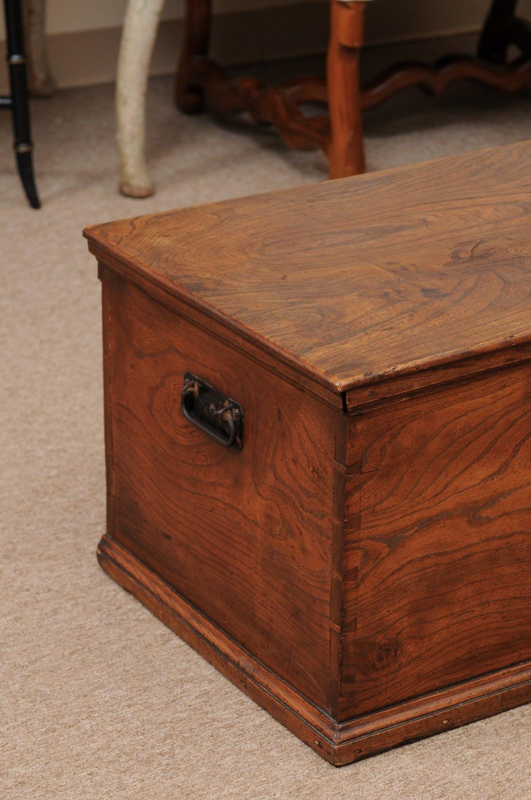 19th Century English Elm Trunk For Sale 1