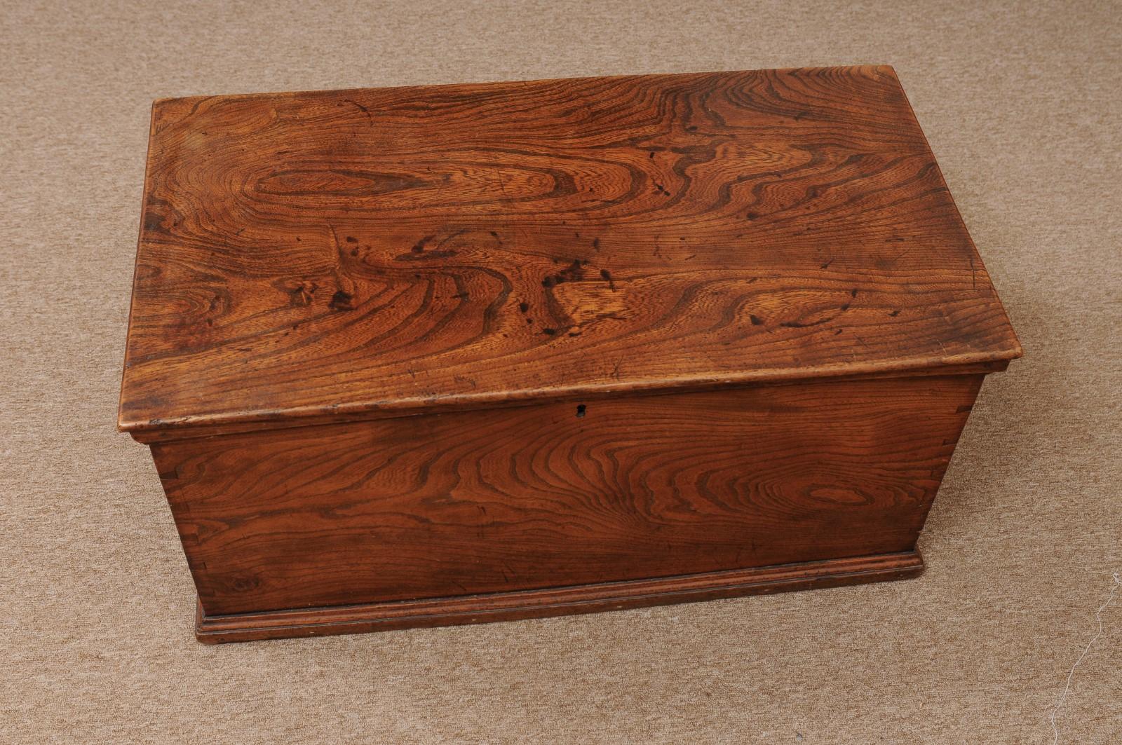 19th Century English Elm Trunk For Sale 2