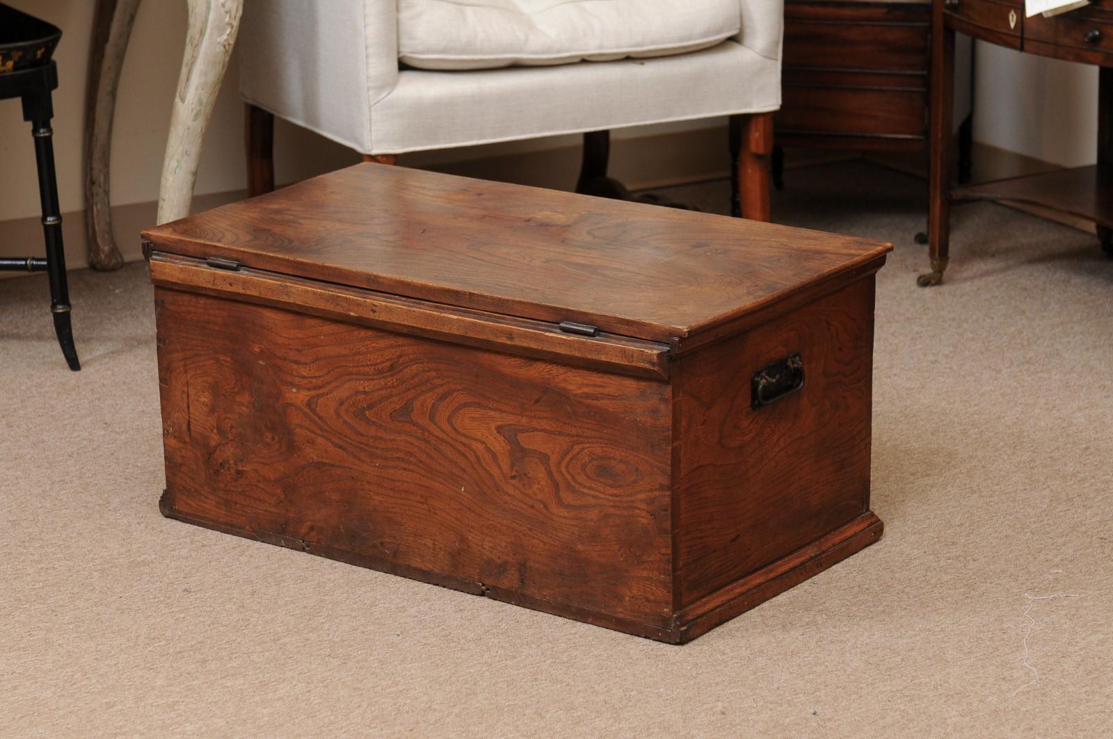 19th Century English Elm Trunk For Sale 6