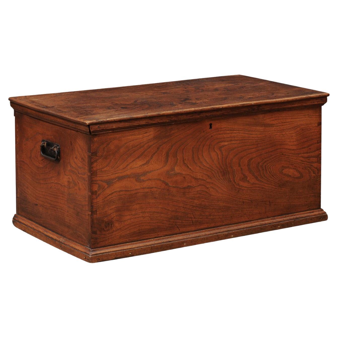 19th Century English Elm Trunk For Sale