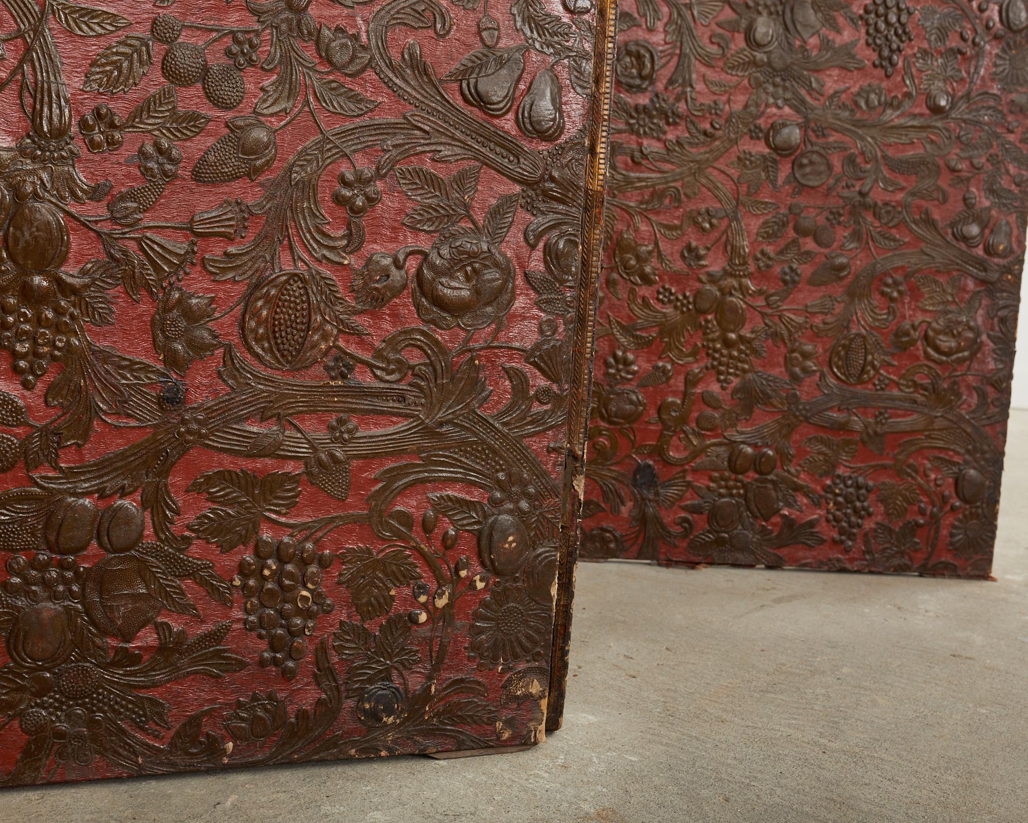 19th Century English Embossed Leather Wallpaper Screen For Sale 9