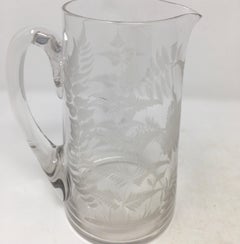 19th Century English Etched Glass Pitcher