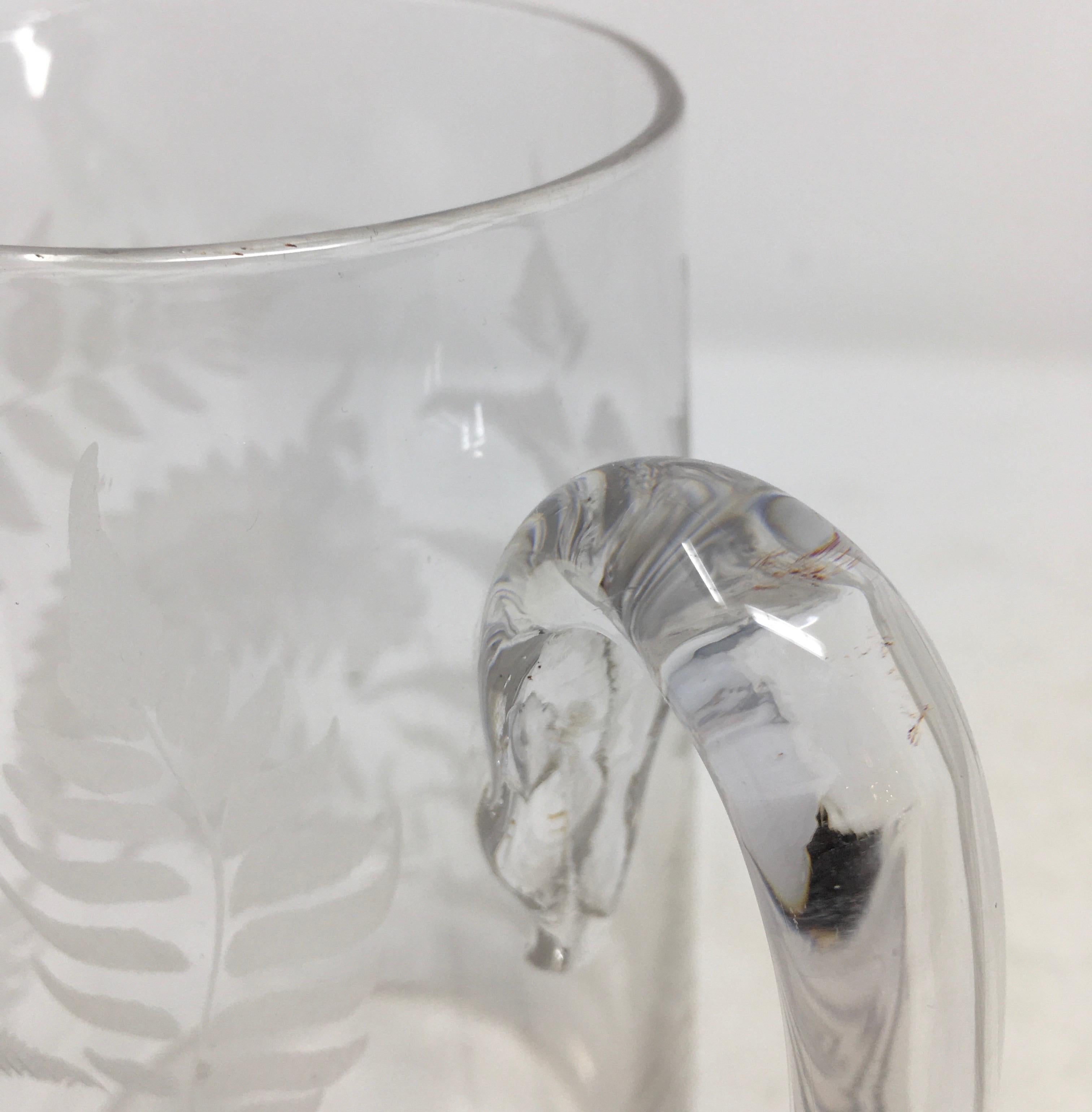 19th Century English Etched Glass Pitcher In Good Condition For Sale In Houston, TX