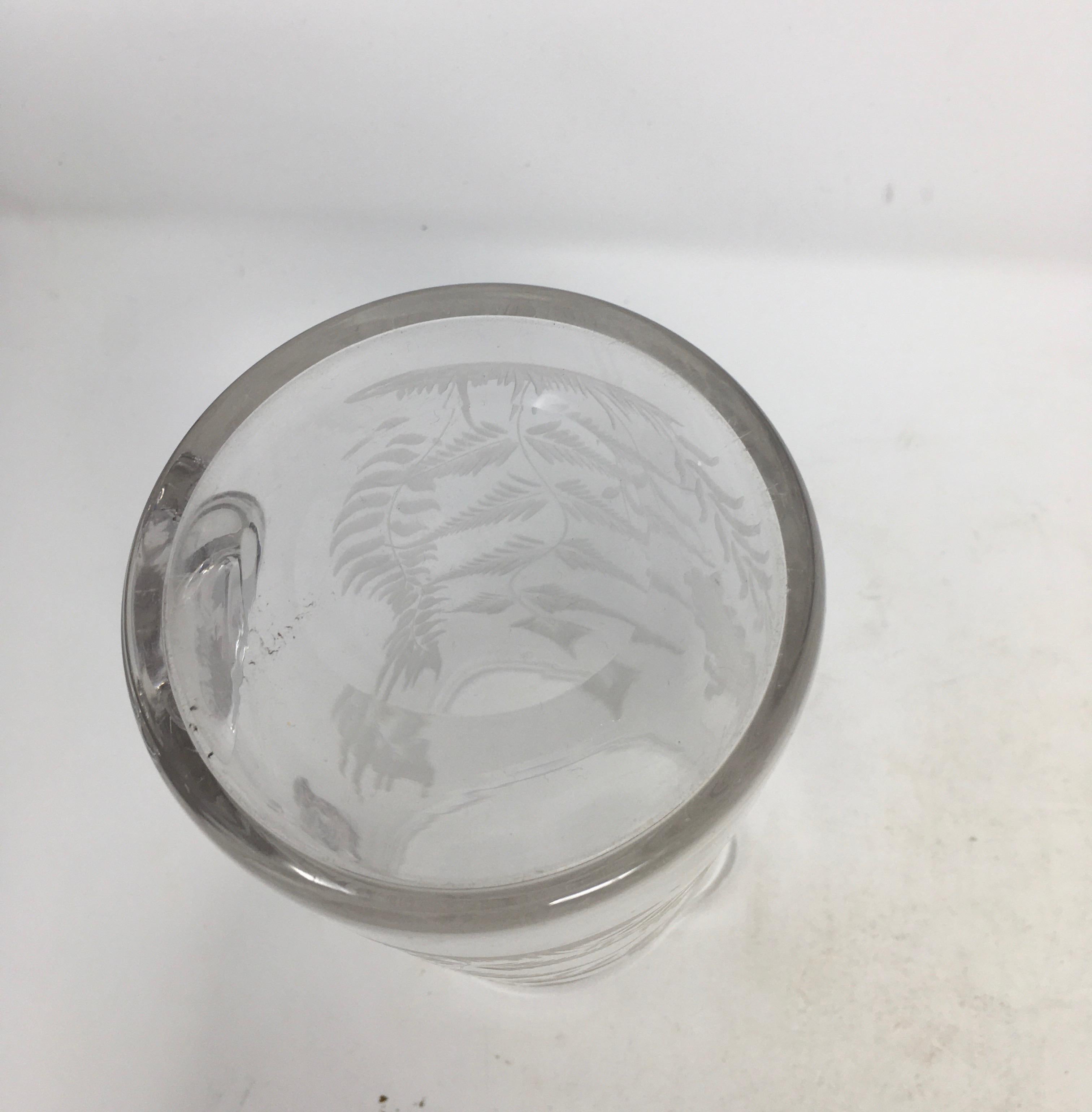 19th Century English Etched Glass Pitcher For Sale 3