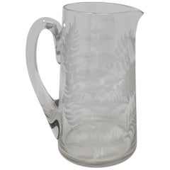 Antique 19th Century English Etched Glass Pitcher