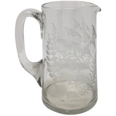 19th Century English Etched Glass Pitcher