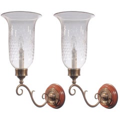 19th Century English Etched Hurricane Shade Wall Sconces 19th Century English Etched Hurricane Shade Wall Sconces