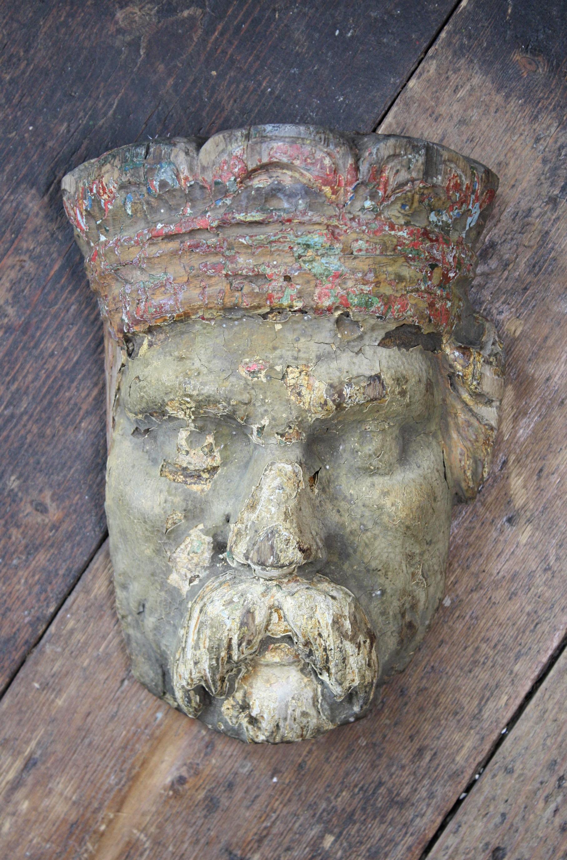 19th Century English Fairground Circus Mask Bust Carving Ottoman Curio 5