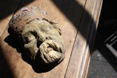 19th Century English Fairground Circus Mask Bust Carving Ottoman Curio