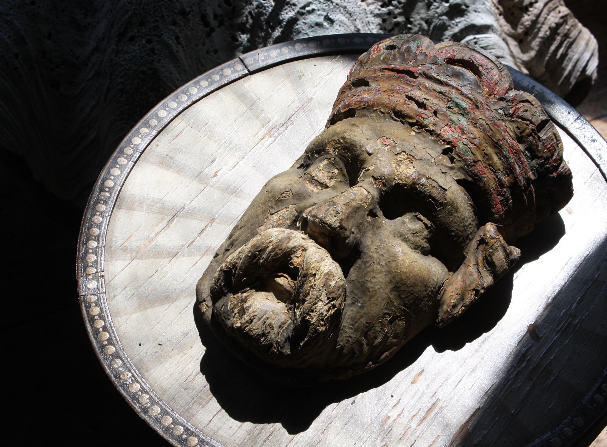 Pine 19th Century English Fairground Circus Mask Bust Carving Ottoman Curio
