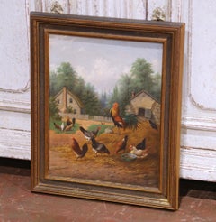19th Century English Farmyard Oil on Canvas Painting Signed Howard Hill