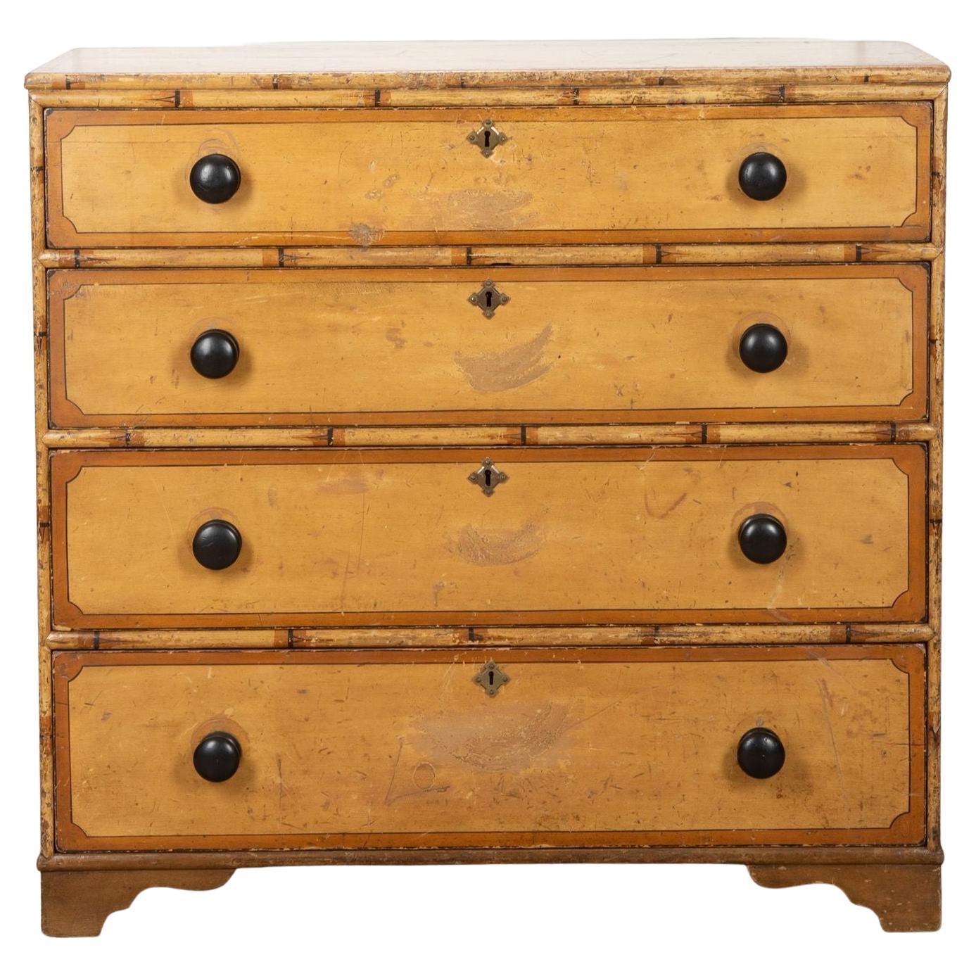 19th Century English Faux Bamboo Chest of Drawers