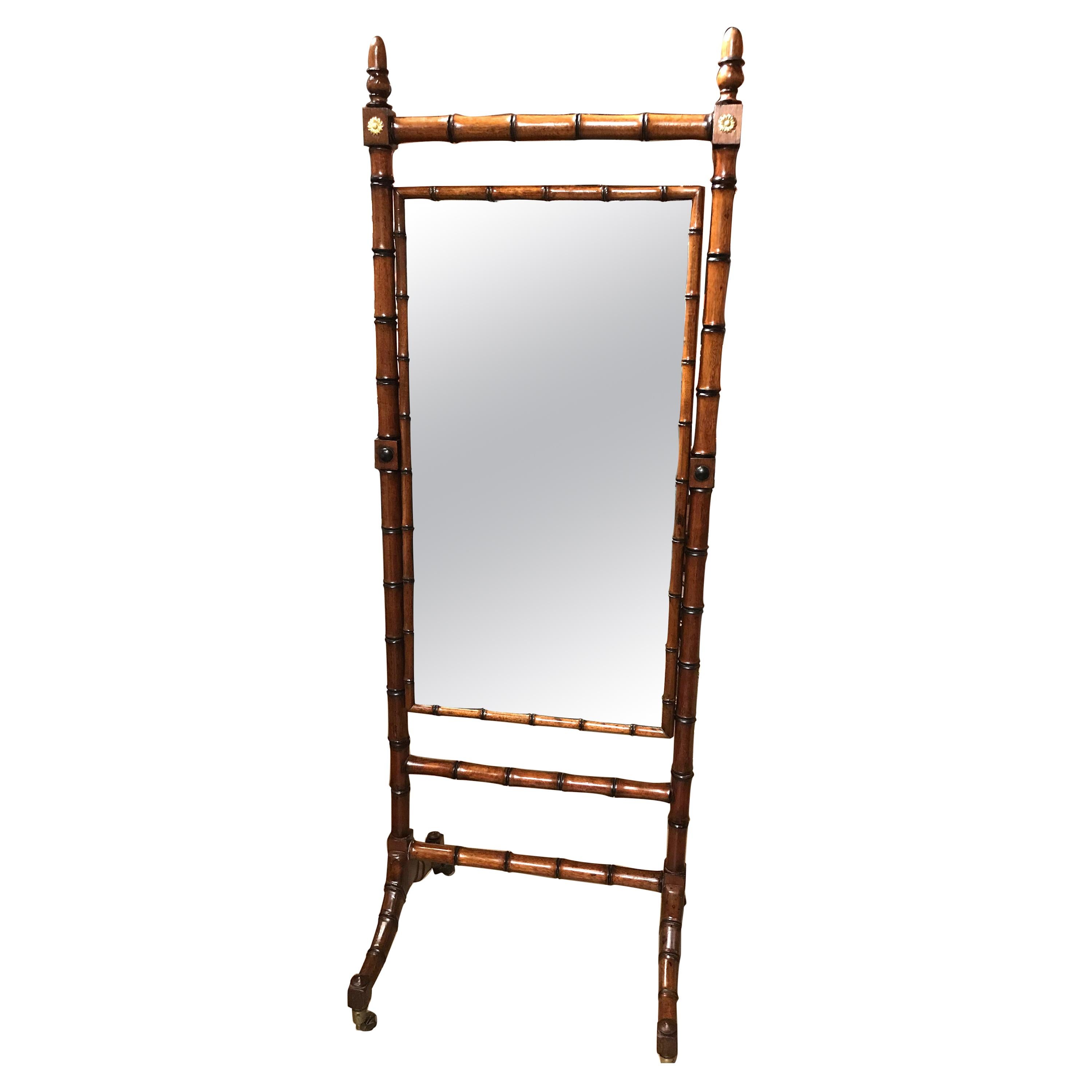 19th Century English Faux Bamboo Cheval Mirror