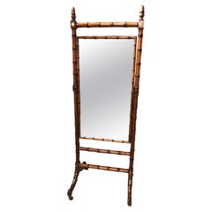 Antique 19th Century English Faux Bamboo Cheval Mirror