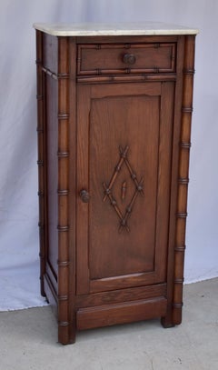 19th Century English Faux Bamboo Nightstand With White Marble Top