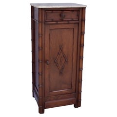 Antique 19th Century English Faux Bamboo Nightstand With White Marble Top