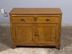 19th Century English Faux Bamboo Pine Cabinet with Drawers and Cupboard Doors