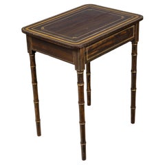 19th Century English Faux Bamboo Side Table with Ebonized Finish and Gilt Decor