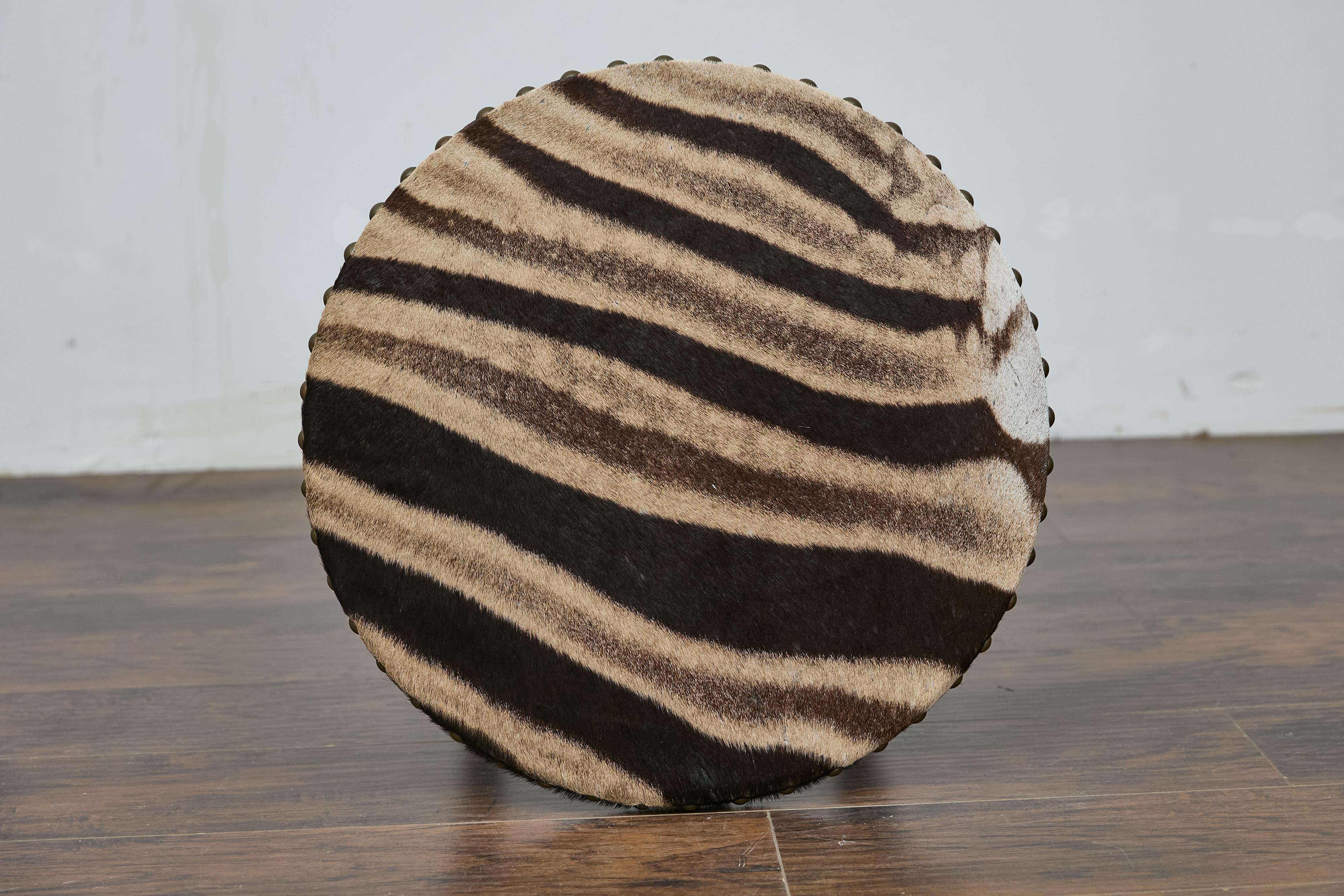 19th Century English Faux Bamboo Side Table with Zebra Hide Top and Casters For Sale 5