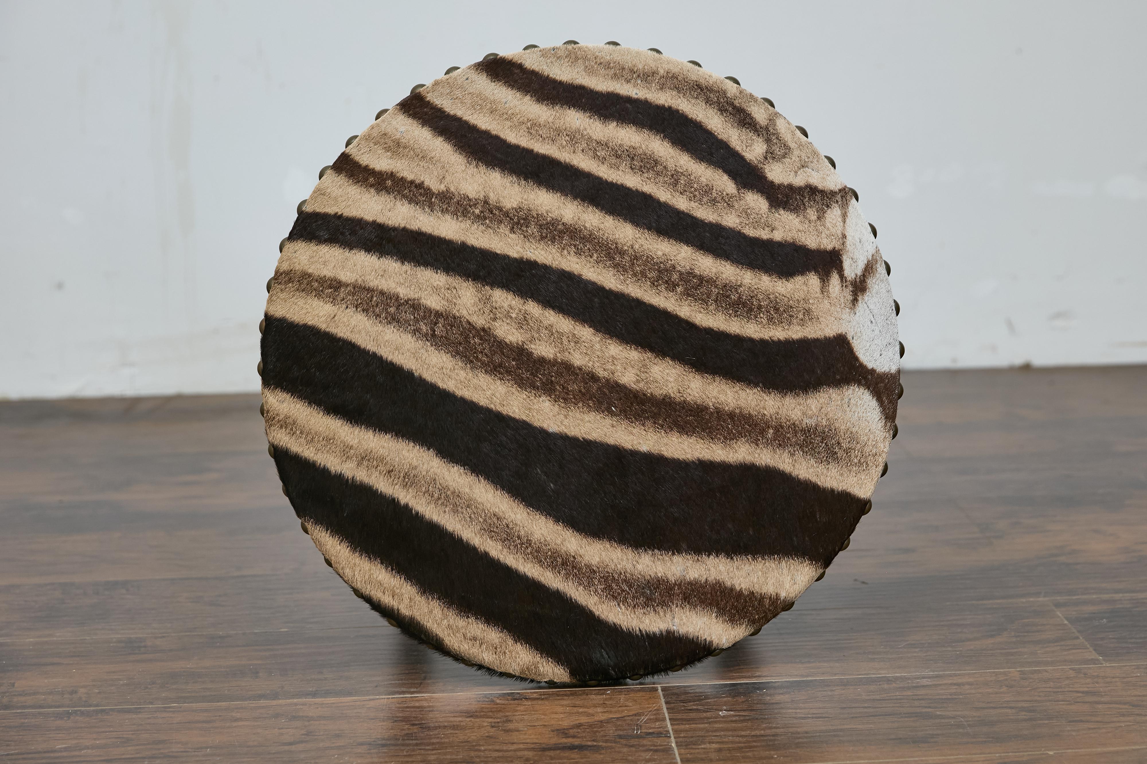 19th Century English Faux Bamboo Side Table with Zebra Hide Top and Casters For Sale 6